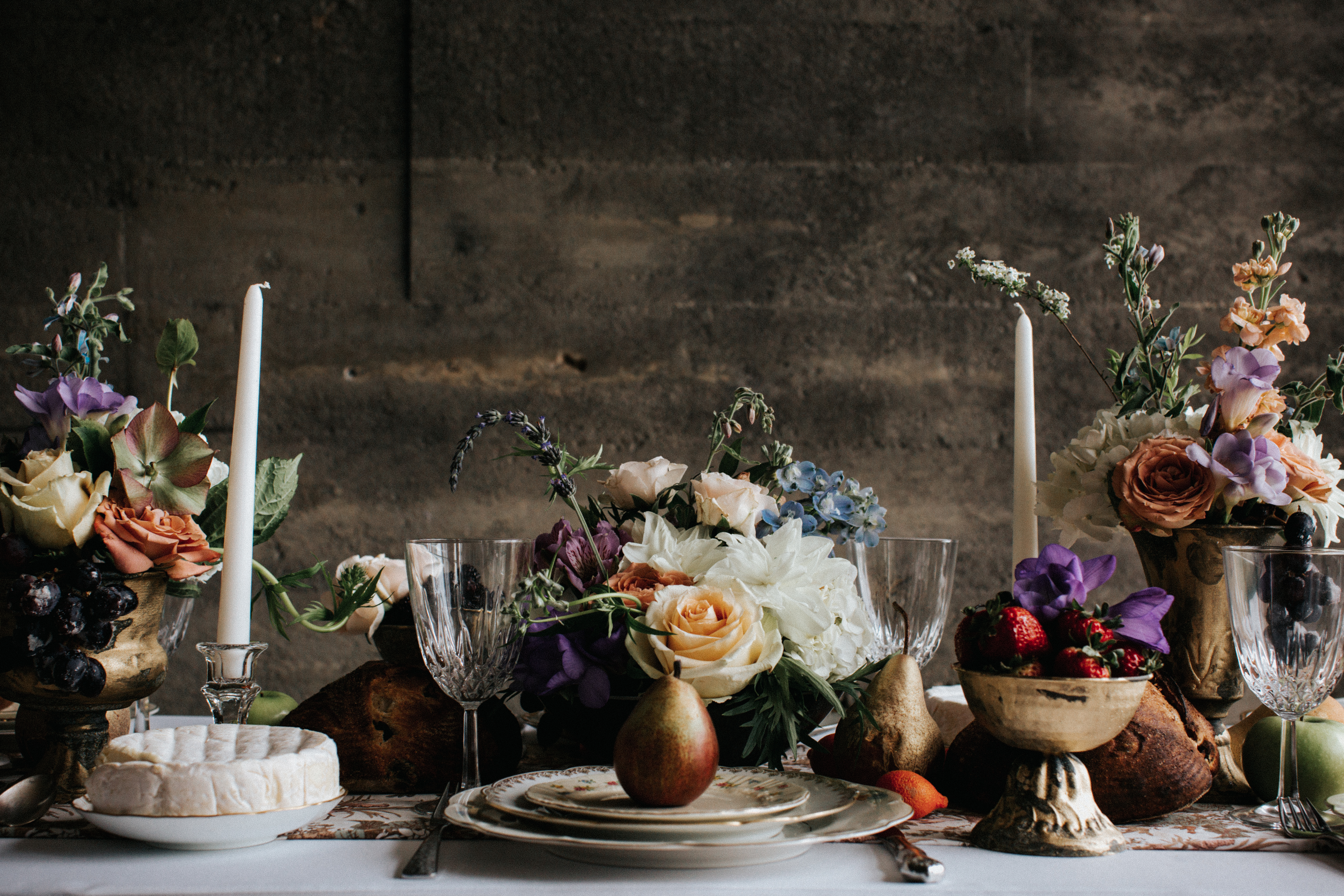 moody vintage inspired wedding reception flowers and decor